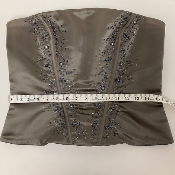 New Image Two-Piece Gray Corset Sweep Train Silk Womens Sz 10 Formal Dress Prom - Picture 10 of 16